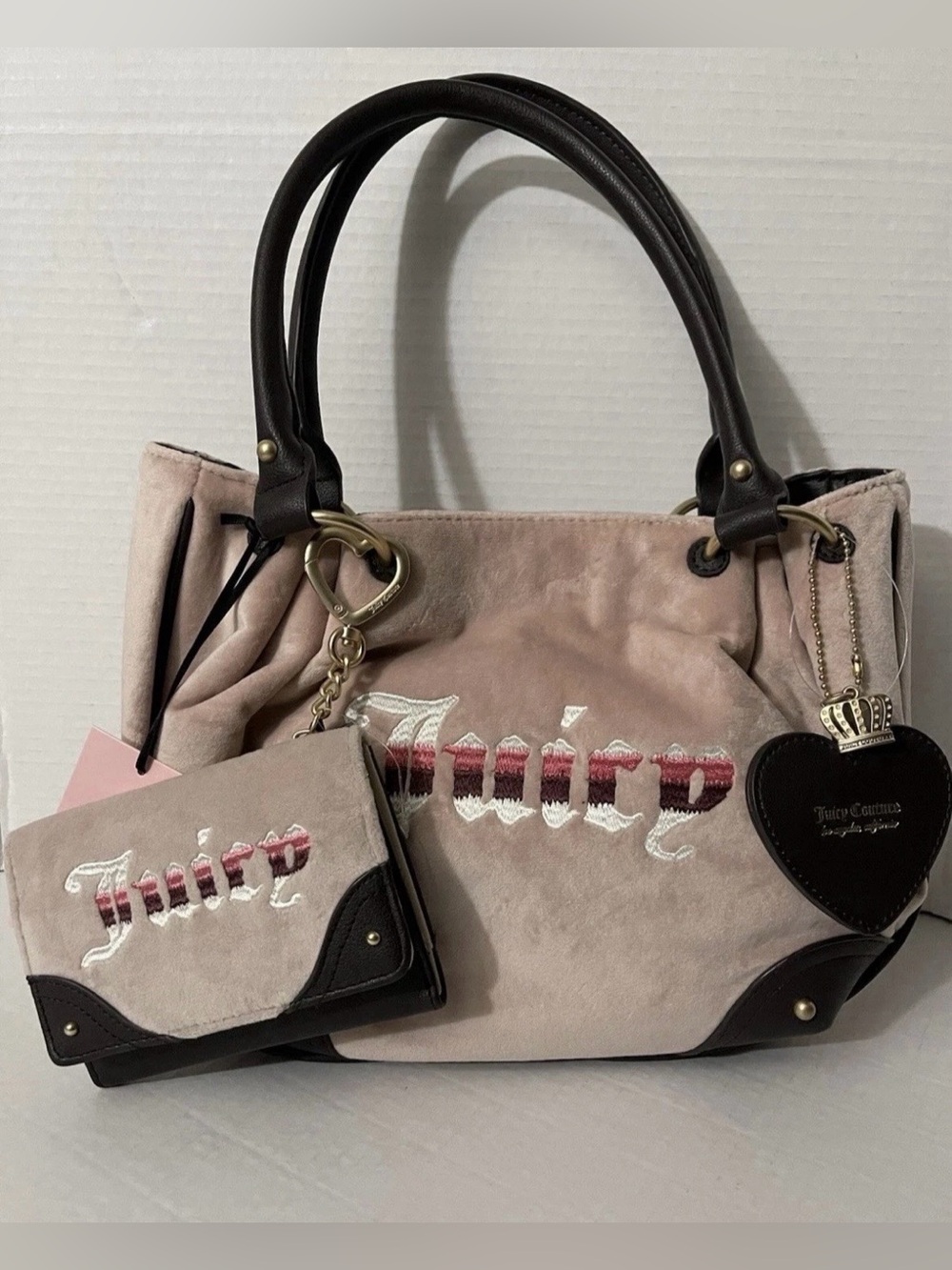 NWT Juicy Couture Retro Vibe Satchel & Wallet Set - Dusty Blush Velour